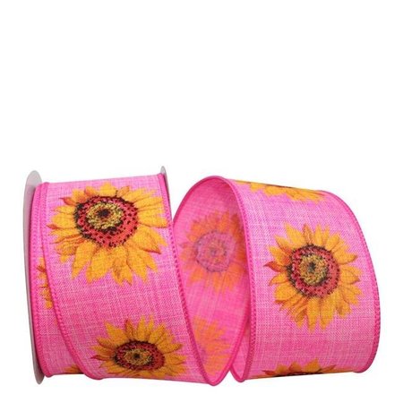 RELIANT RIBBON Reliant Ribbon 93255W-852-40F 20.5 in. 10 Yards Sunflower Linen Day Wired Edge Ribbon; Pink & Yellow 93255W-852-40F